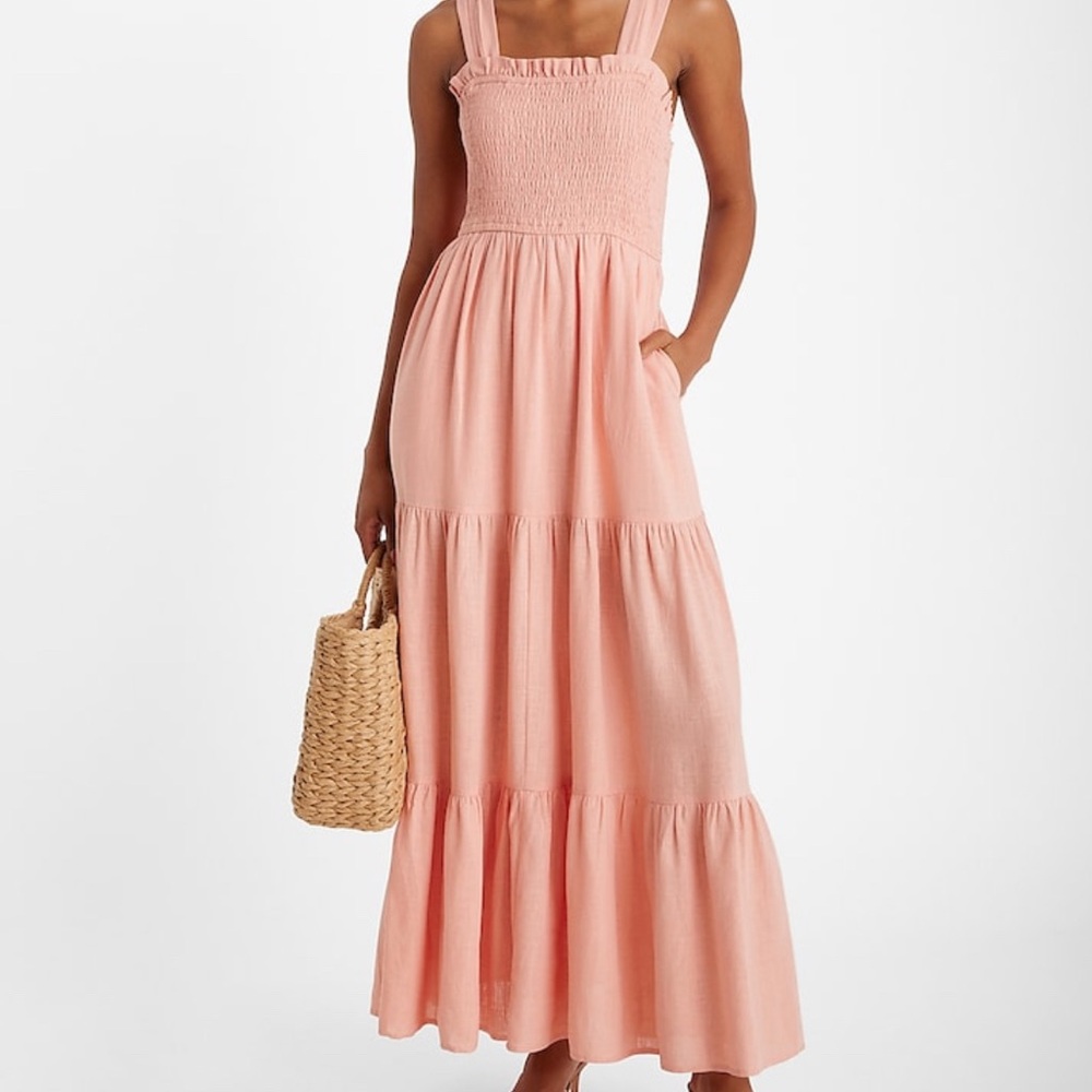Express Pink Smocked Tiered Maxi Sundress